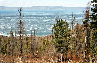 Eisschollen im Baikal See: Blick vom Südufer